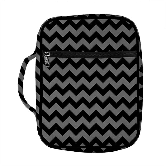 Grey And Black Chevron Pattern Print Front Pocket Bible Bag