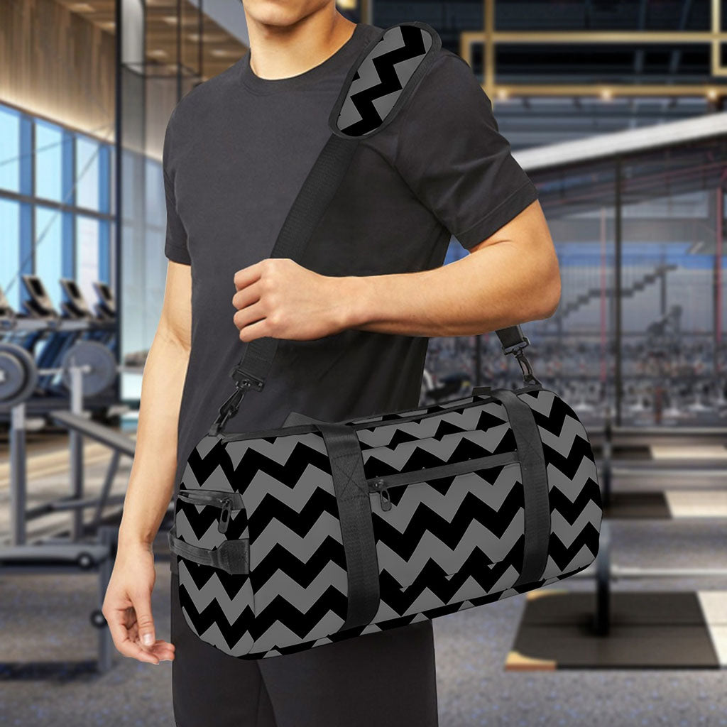 Grey And Black Chevron Pattern Print Gym Bag