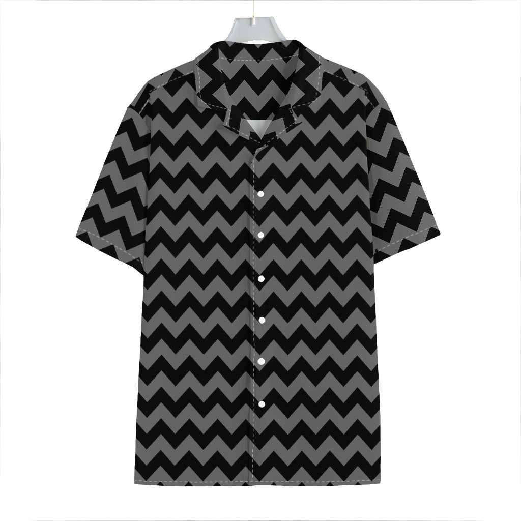 Grey And Black Chevron Pattern Print Hawaiian Shirt