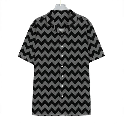 Grey And Black Chevron Pattern Print Hawaiian Shirt