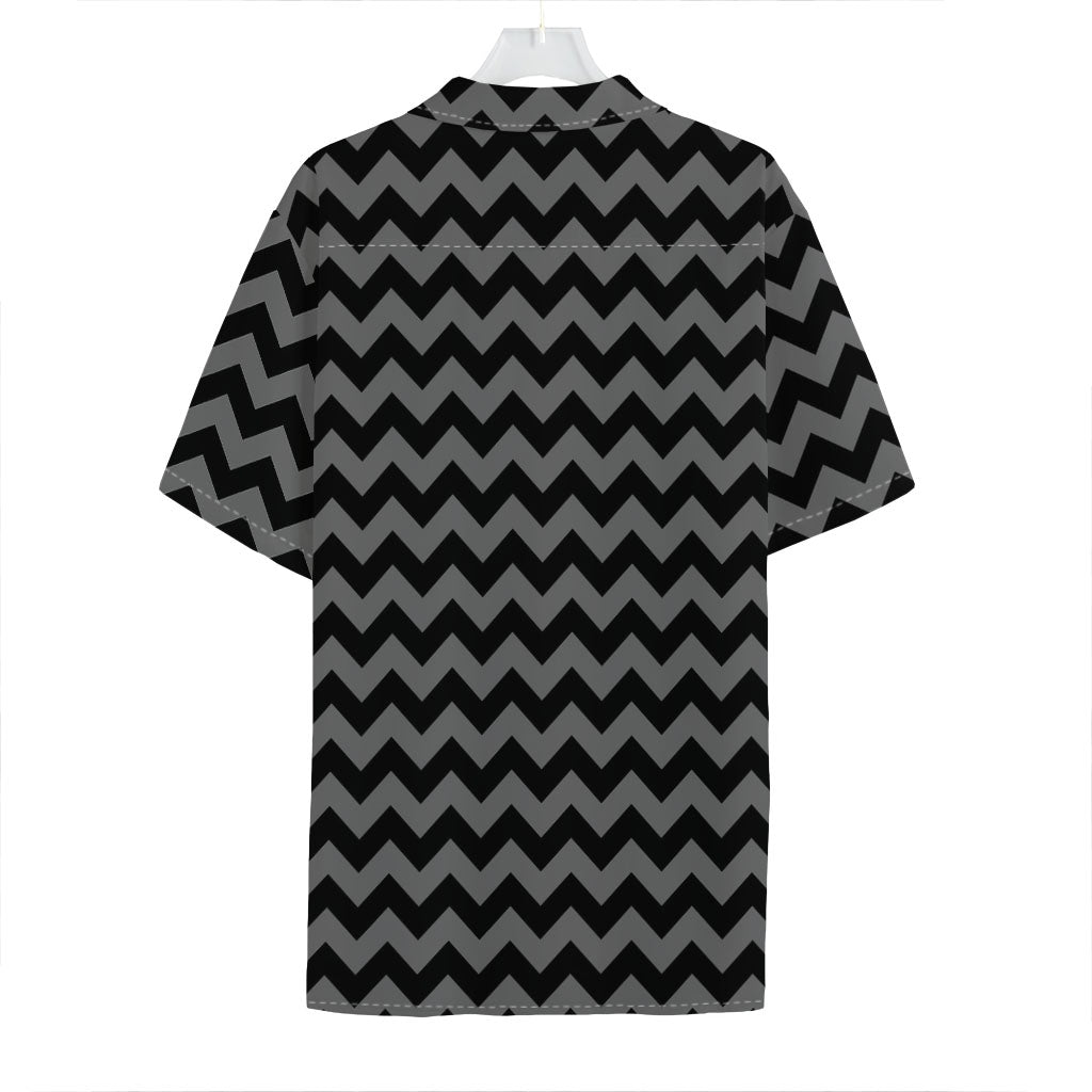 Grey And Black Chevron Pattern Print Hawaiian Shirt