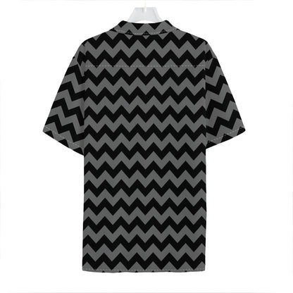 Grey And Black Chevron Pattern Print Hawaiian Shirt