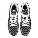 Grey And Black Chevron Pattern Print High Top Leather Sneakers