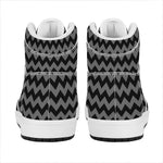 Grey And Black Chevron Pattern Print High Top Leather Sneakers