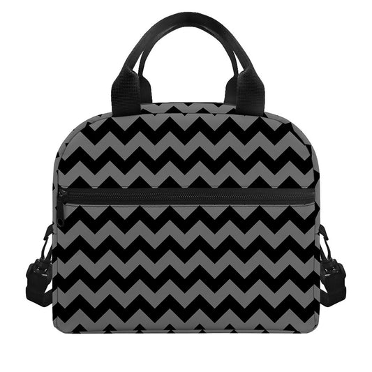 Grey And Black Chevron Pattern Print Insulated Lunch Bag