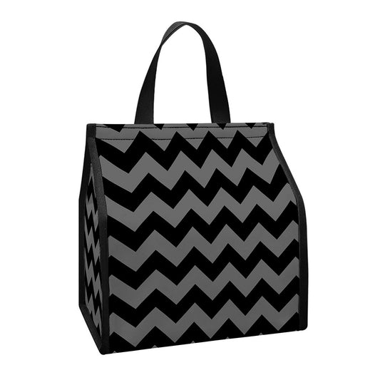 Grey And Black Chevron Pattern Print Insulated Lunch Tote
