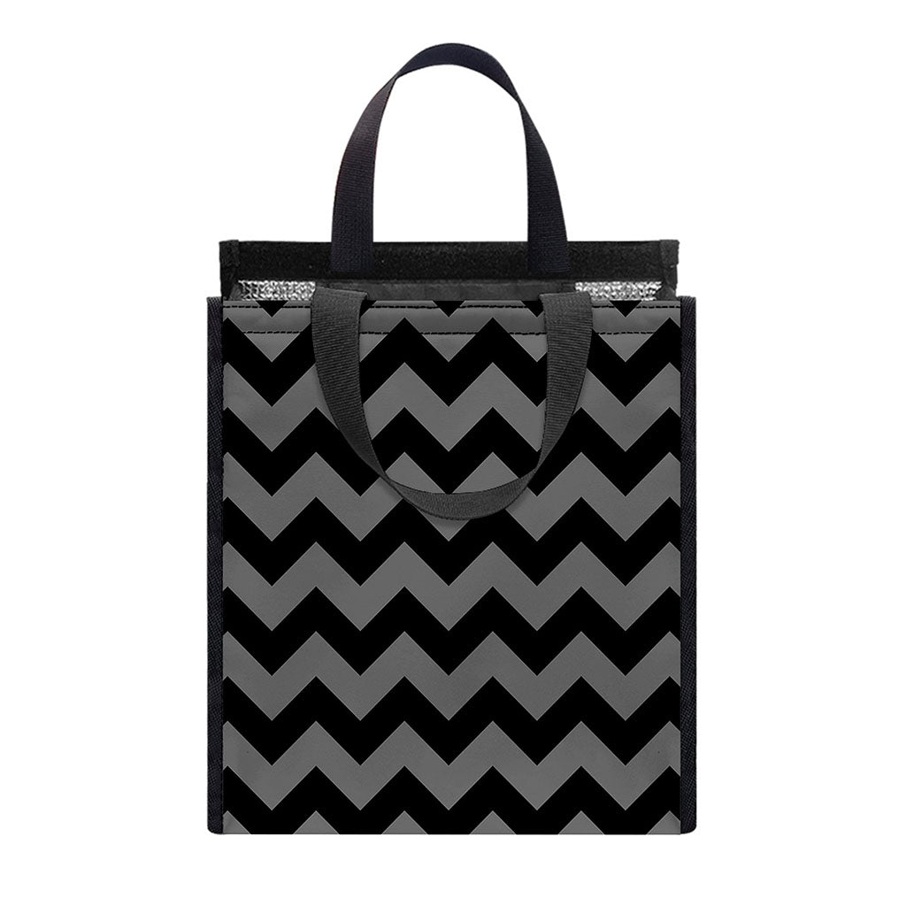 Grey And Black Chevron Pattern Print Insulated Lunch Tote