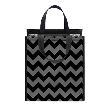 Grey And Black Chevron Pattern Print Insulated Lunch Tote