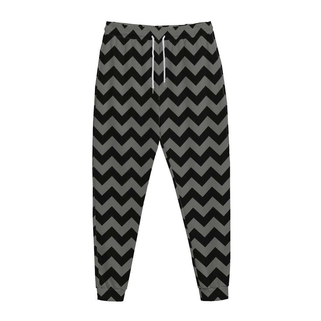 Grey And Black Chevron Pattern Print Jogger Pants