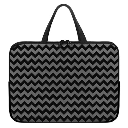 Grey And Black Chevron Pattern Print Laptop Sleeve With Handle