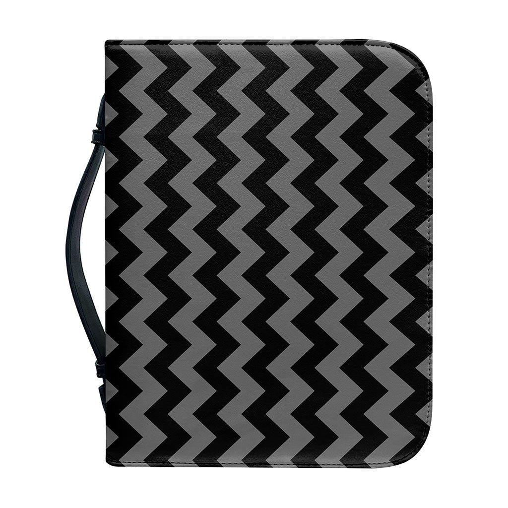 Grey And Black Chevron Pattern Print Leather Bible Cover