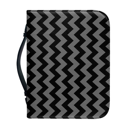 Grey And Black Chevron Pattern Print Leather Bible Cover