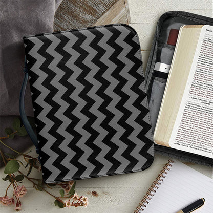Grey And Black Chevron Pattern Print Leather Bible Cover