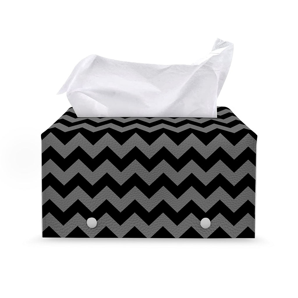 Grey And Black Chevron Pattern Print Leather Tissue Box Cover