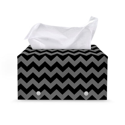 Grey And Black Chevron Pattern Print Leather Tissue Box Cover