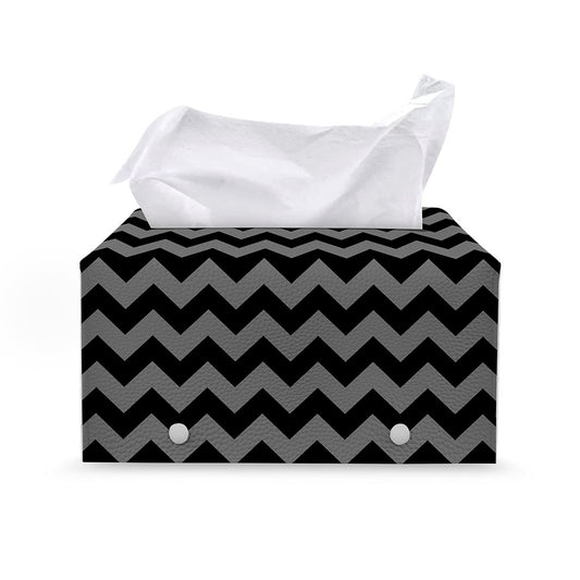 Grey And Black Chevron Pattern Print Leather Tissue Box Cover
