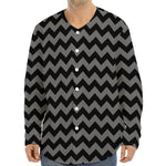 Grey And Black Chevron Pattern Print Long Sleeve Baseball Jersey