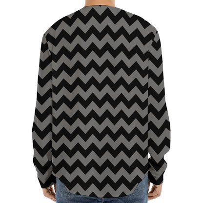 Grey And Black Chevron Pattern Print Long Sleeve Baseball Jersey
