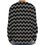 Grey And Black Chevron Pattern Print Long Sleeve Baseball Jersey