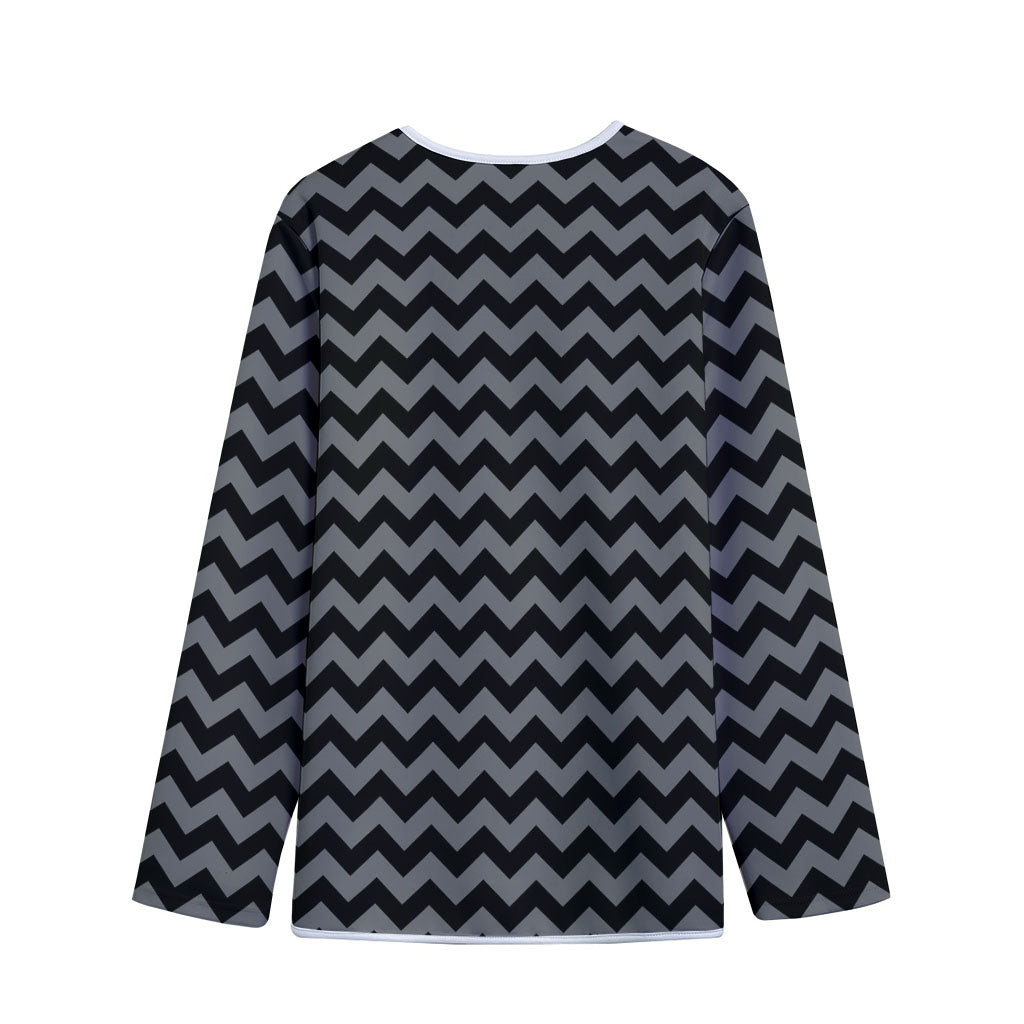 Grey And Black Chevron Pattern Print Long Sleeve Short Coat
