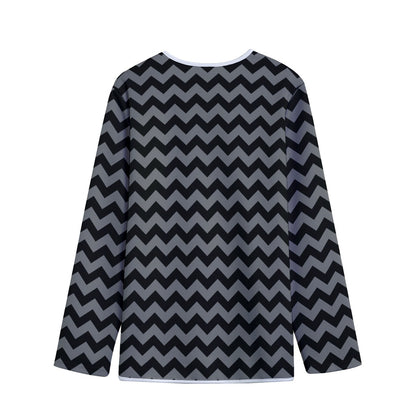 Grey And Black Chevron Pattern Print Long Sleeve Short Coat