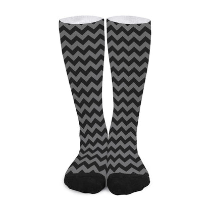 Grey And Black Chevron Pattern Print Long Socks