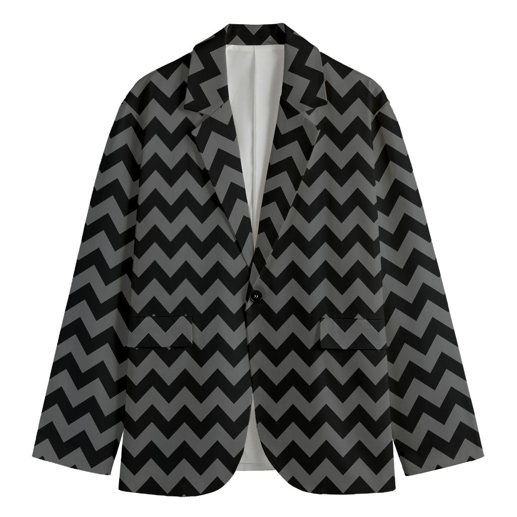 Grey And Black Chevron Pattern Print Men's Blazer