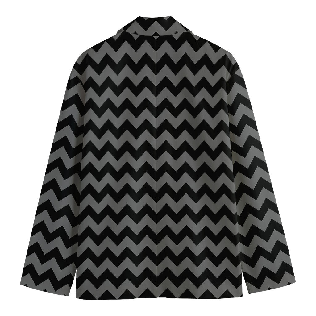 Grey And Black Chevron Pattern Print Men's Blazer