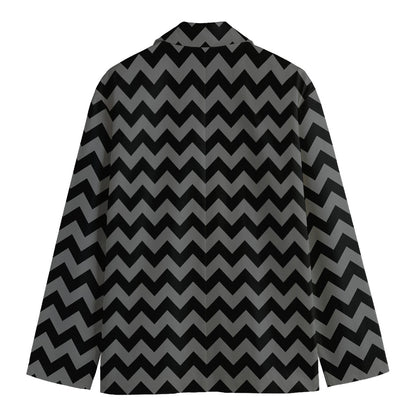 Grey And Black Chevron Pattern Print Men's Blazer