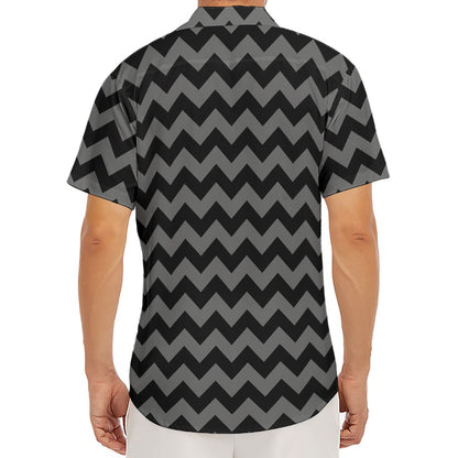 Grey And Black Chevron Pattern Print Men's Deep V-Neck Shirt