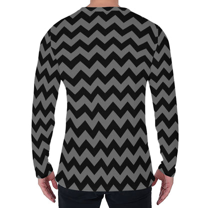 Grey And Black Chevron Pattern Print Men's Long Sleeve T-Shirt