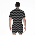 Grey And Black Chevron Pattern Print Men's Rompers