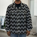 Grey And Black Chevron Pattern Print Men's Shirt Jacket