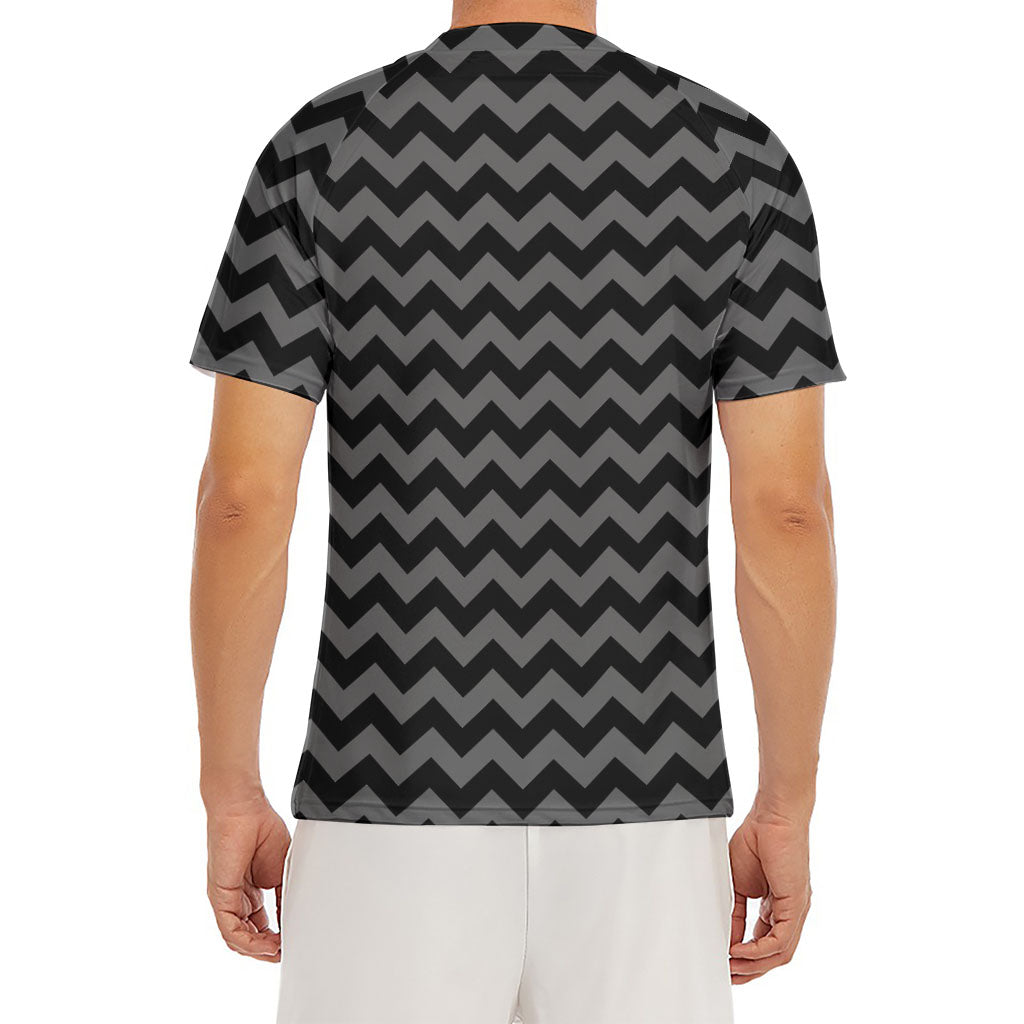 Grey And Black Chevron Pattern Print Men's Short Sleeve Rash Guard