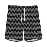 Grey And Black Chevron Pattern Print Men's Sports Shorts