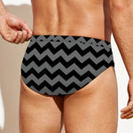 Grey And Black Chevron Pattern Print Men's Swim Briefs