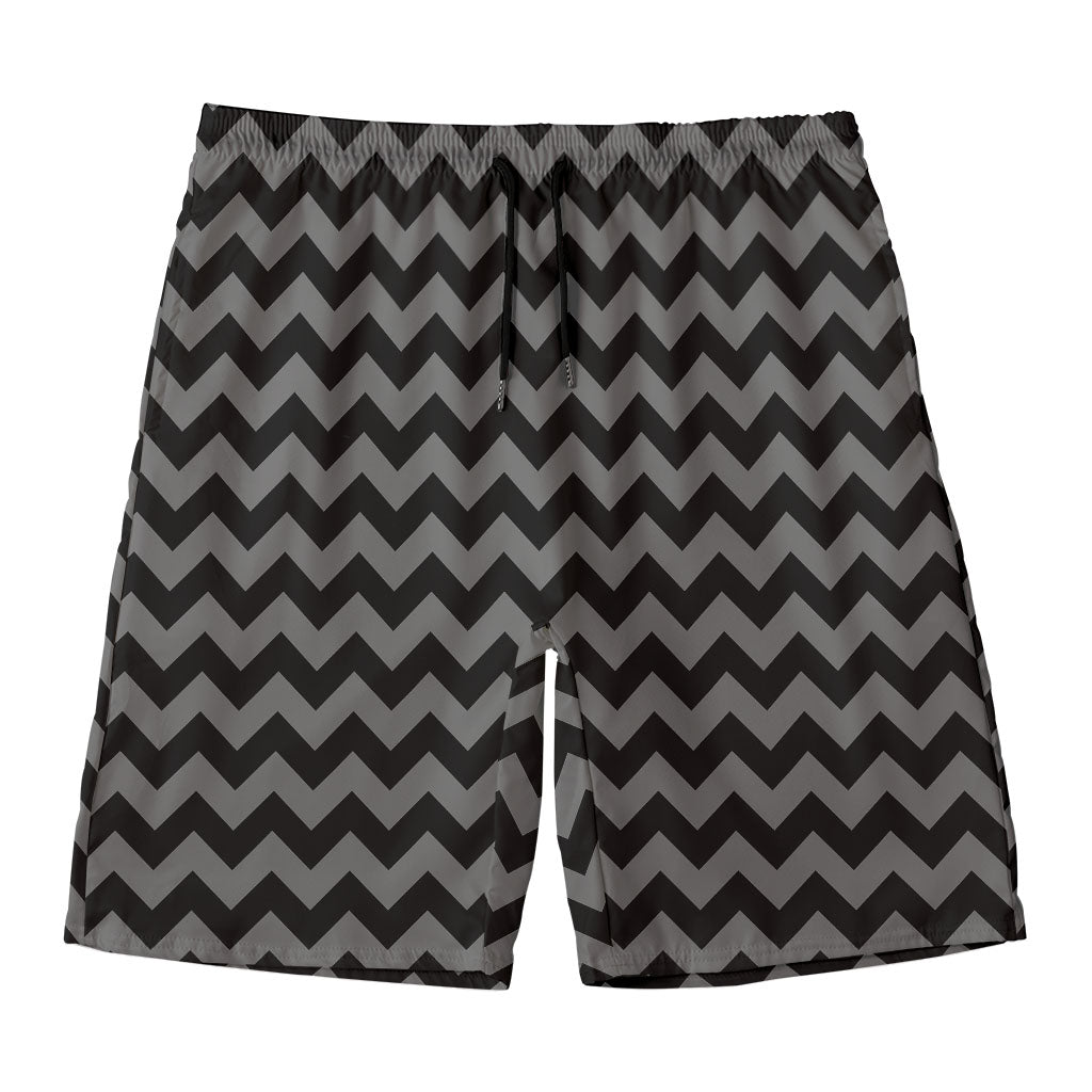 Grey And Black Chevron Pattern Print Men's Swim Trunks