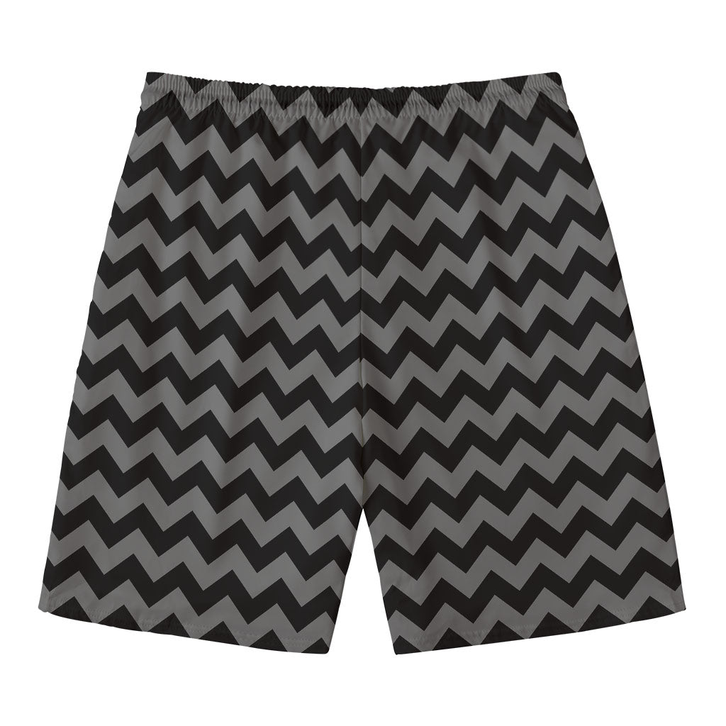 Grey And Black Chevron Pattern Print Men's Swim Trunks