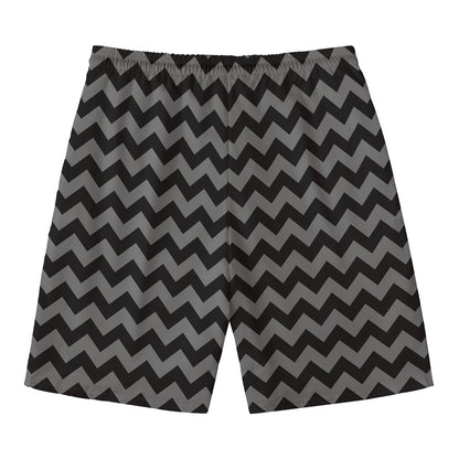 Grey And Black Chevron Pattern Print Men's Swim Trunks