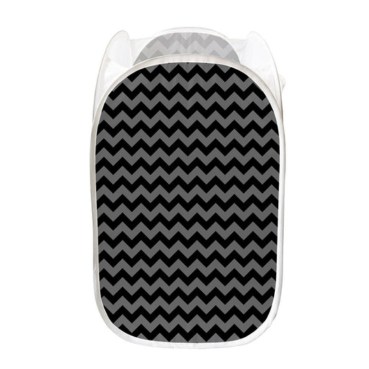 Grey And Black Chevron Pattern Print Mesh Laundry Hamper