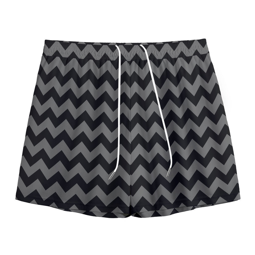 Grey And Black Chevron Pattern Print Mesh Shorts