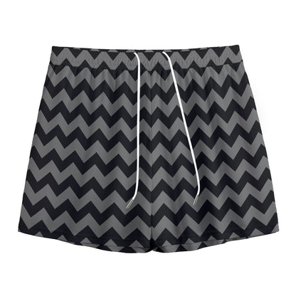 Grey And Black Chevron Pattern Print Mesh Shorts
