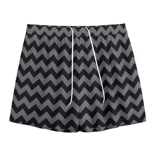 Grey And Black Chevron Pattern Print Mesh Shorts