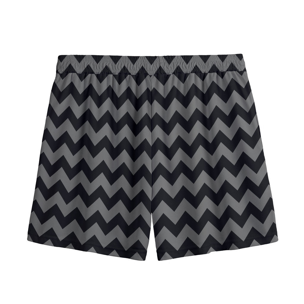 Grey And Black Chevron Pattern Print Mesh Shorts