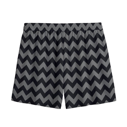 Grey And Black Chevron Pattern Print Mesh Shorts