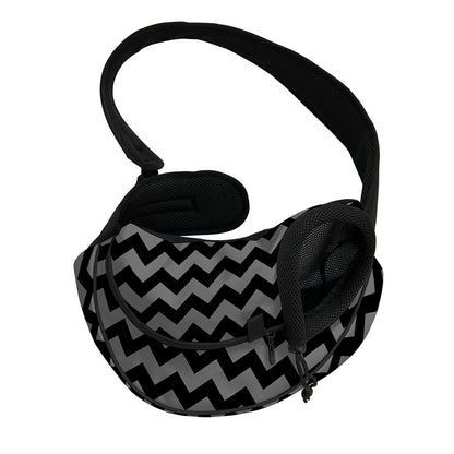 Grey And Black Chevron Pattern Print Pet Sling Carrier