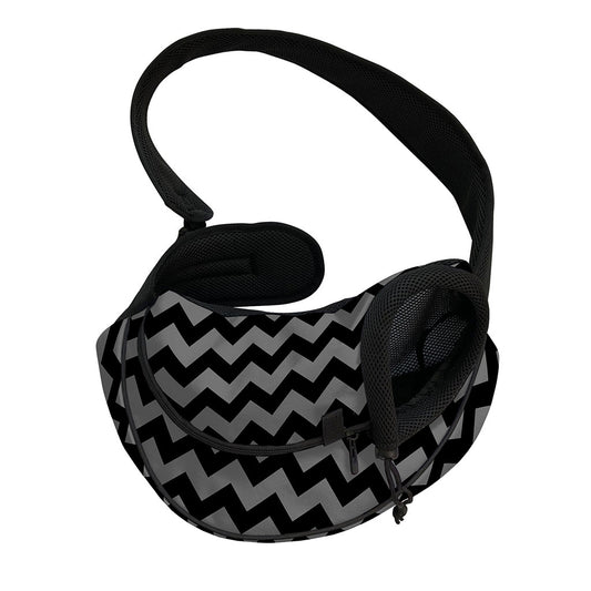 Grey And Black Chevron Pattern Print Pet Sling Carrier