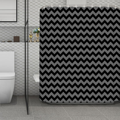 Grey And Black Chevron Pattern Print Polyester Shower Curtain