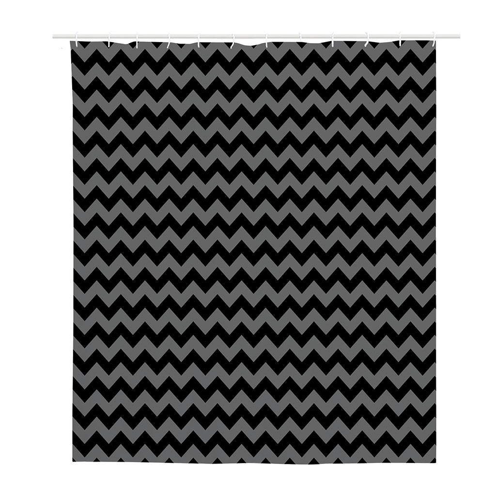 Grey And Black Chevron Pattern Print Polyester Shower Curtain