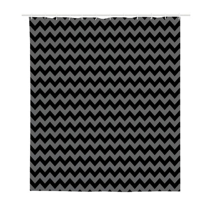 Grey And Black Chevron Pattern Print Polyester Shower Curtain